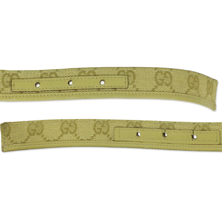 Gucci Beige GG Monogram Canvas Leather Trim Thin Belt
