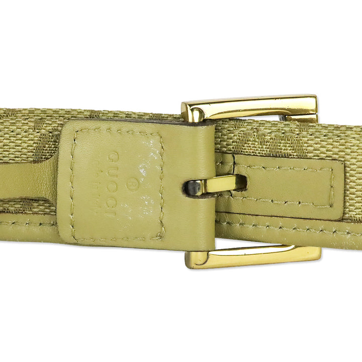 Gucci Beige GG Monogram Canvas Leather Trim Thin Belt