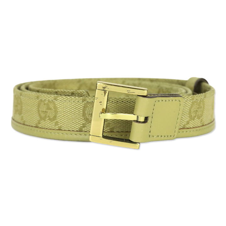 Gucci Beige GG Monogram Canvas Leather Trim Thin Belt