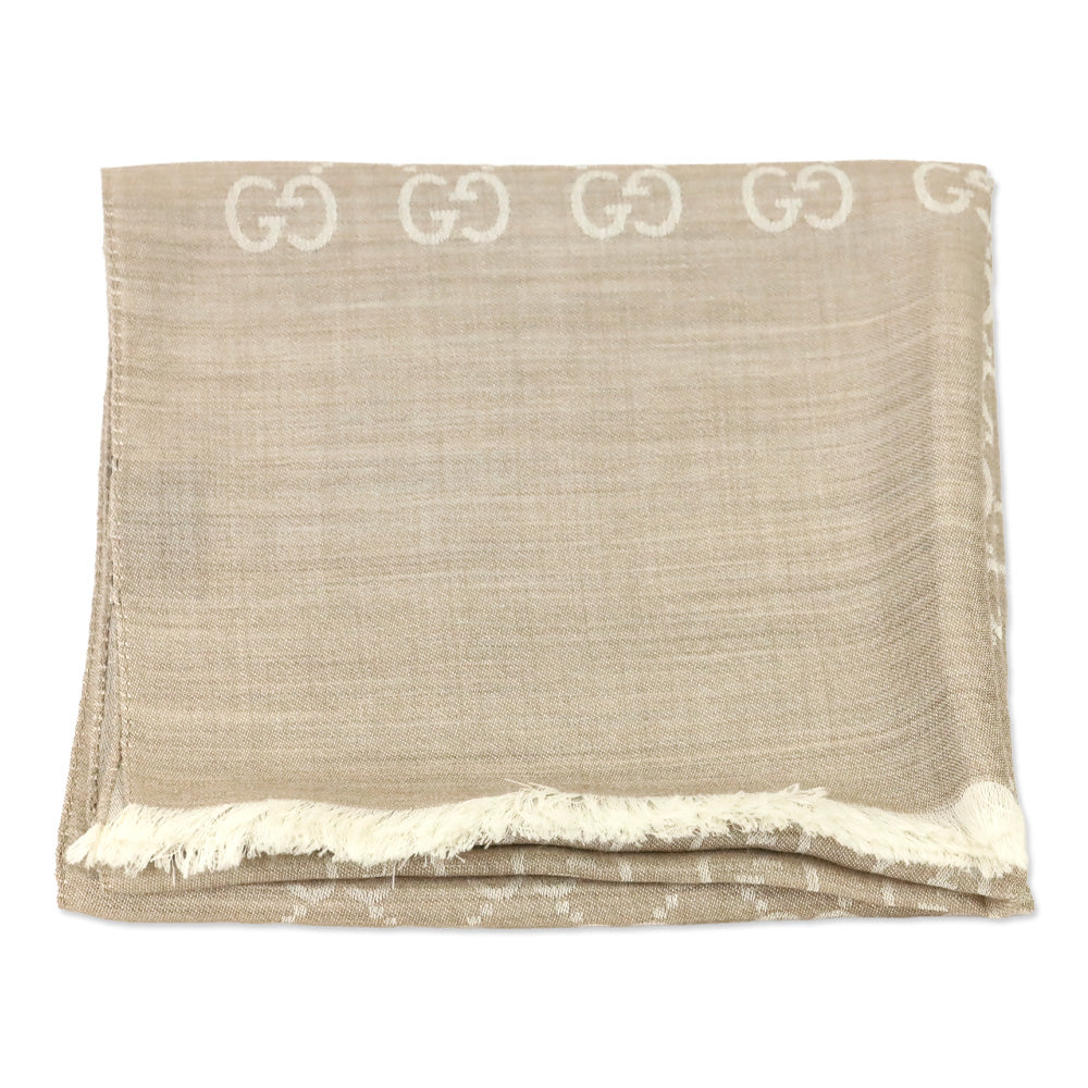 Gucci Beige GG Wool Silk Jacquard Scarf