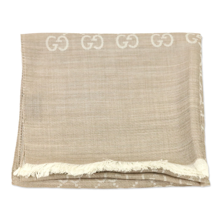 Gucci Beige GG Wool Silk Jacquard Scarf