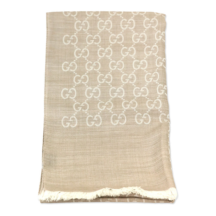 Gucci Beige GG Wool Silk Jacquard Scarf