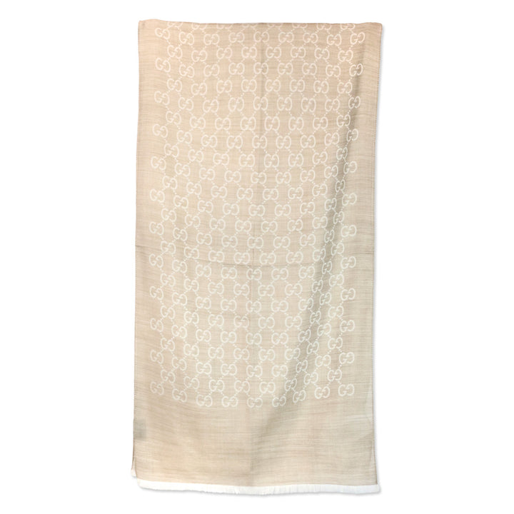 Gucci Beige GG Wool Silk Jacquard Scarf