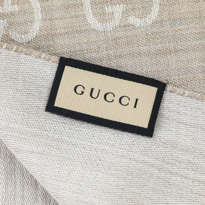 Gucci Beige GG Wool Silk Jacquard Scarf