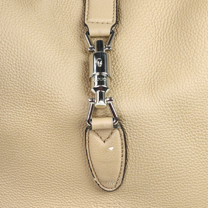 Gucci Beige Pebble Leather Piston Lock Soft Jackie Hobo Bag