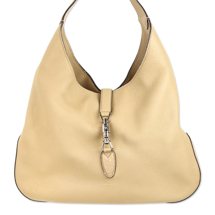Gucci Beige Pebble Leather Piston Lock Soft Jackie Hobo Bag