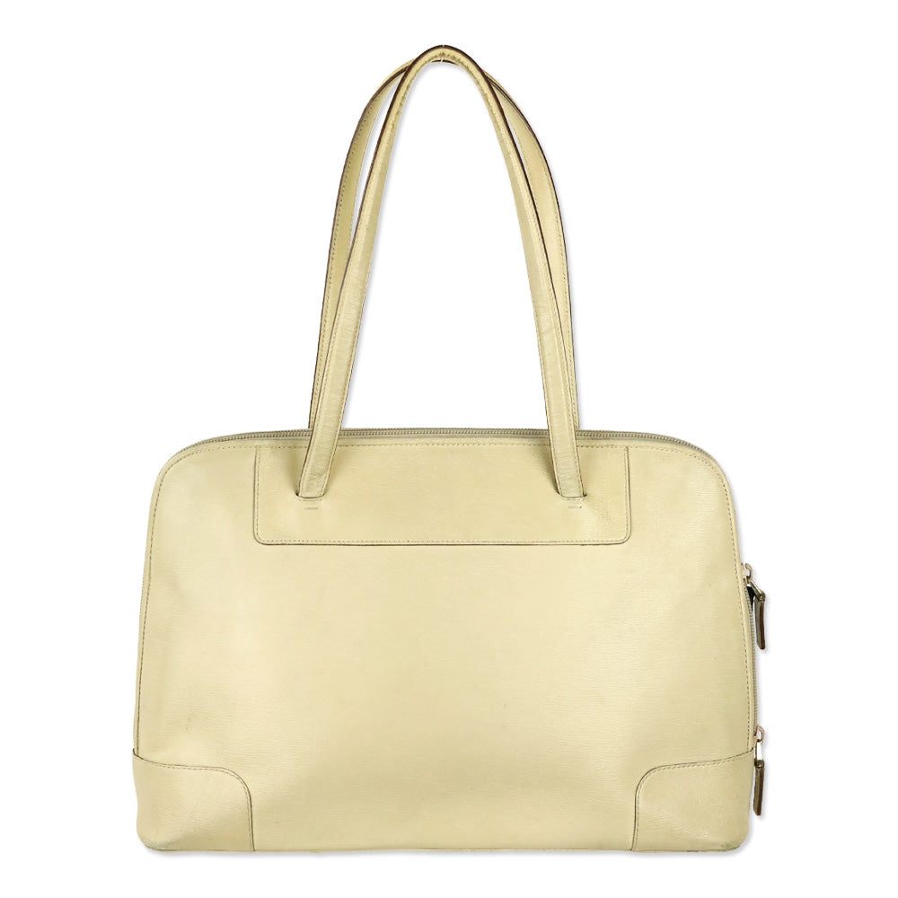 Gucci Beige Textured Leather Double Zip Tote Bag