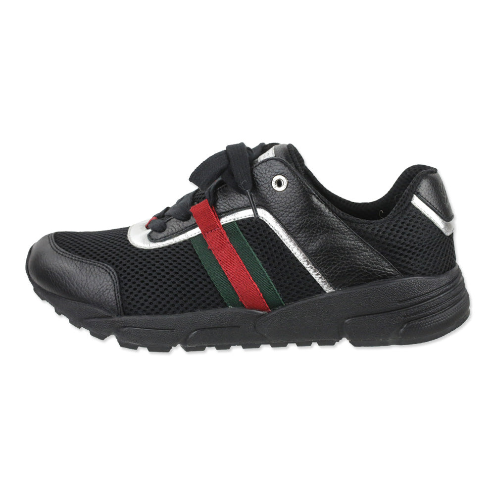 Gucci Black Air Mesh Leather Web Stripe Sneakers