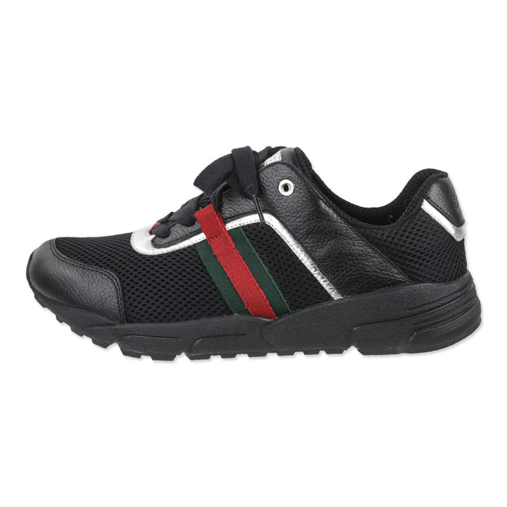 Gucci Black Air Mesh Leather Web Stripe Sneakers