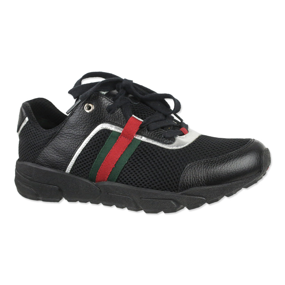 Gucci Black Air Mesh Leather Web Stripe Sneakers