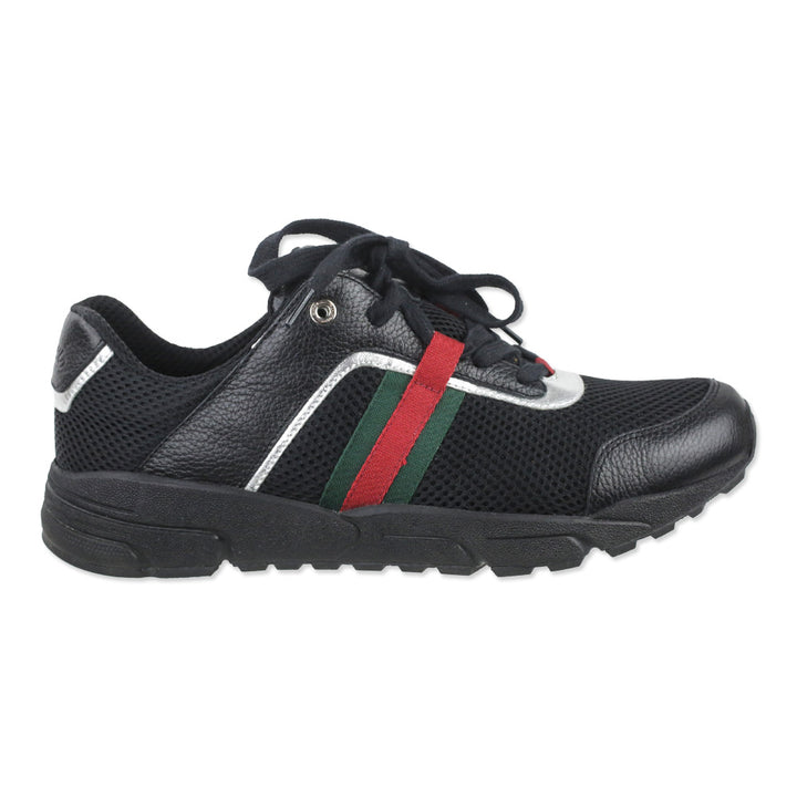Gucci Black Air Mesh Leather Web Stripe Sneakers