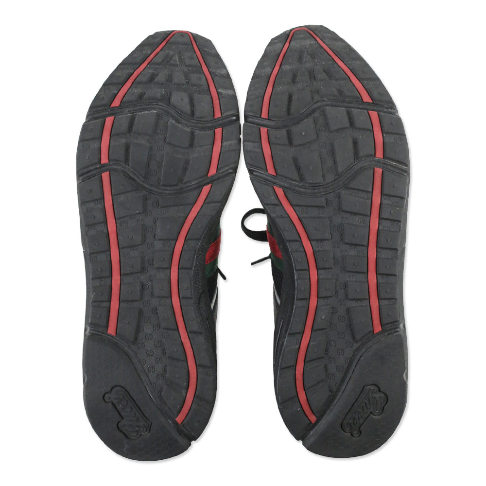 Gucci Black Air Mesh Leather Web Stripe Sneakers