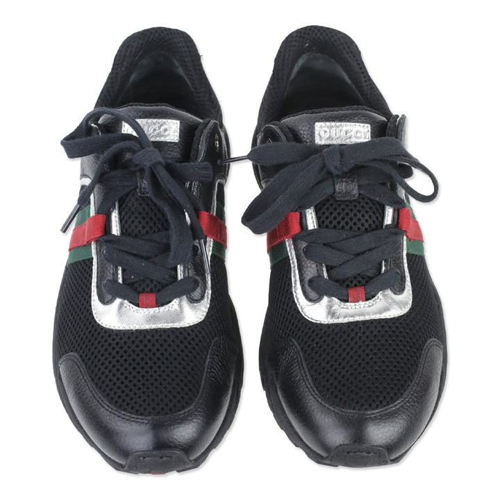 Gucci Black Air Mesh Leather Web Stripe Sneakers