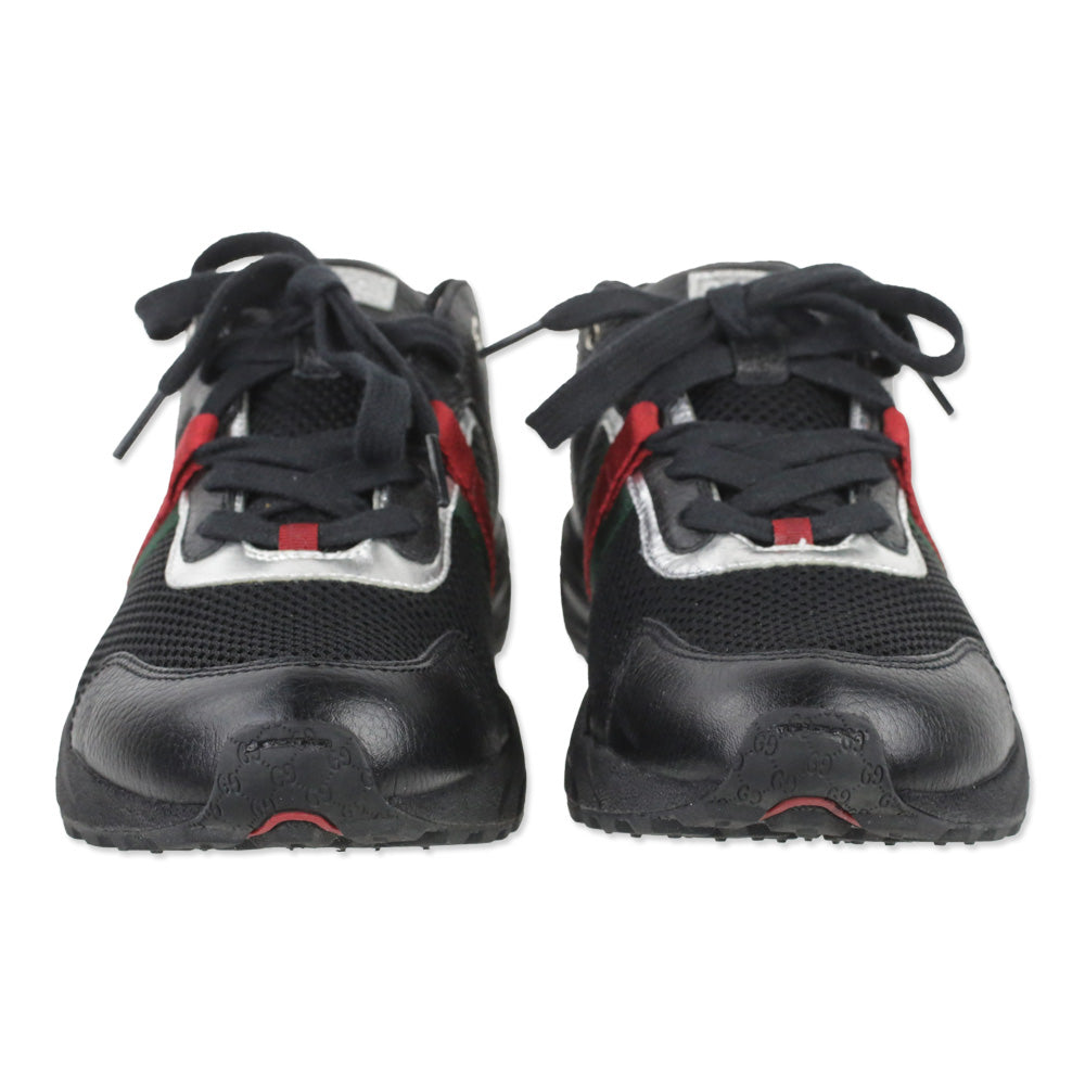 Gucci Black Air Mesh Leather Web Stripe Sneakers