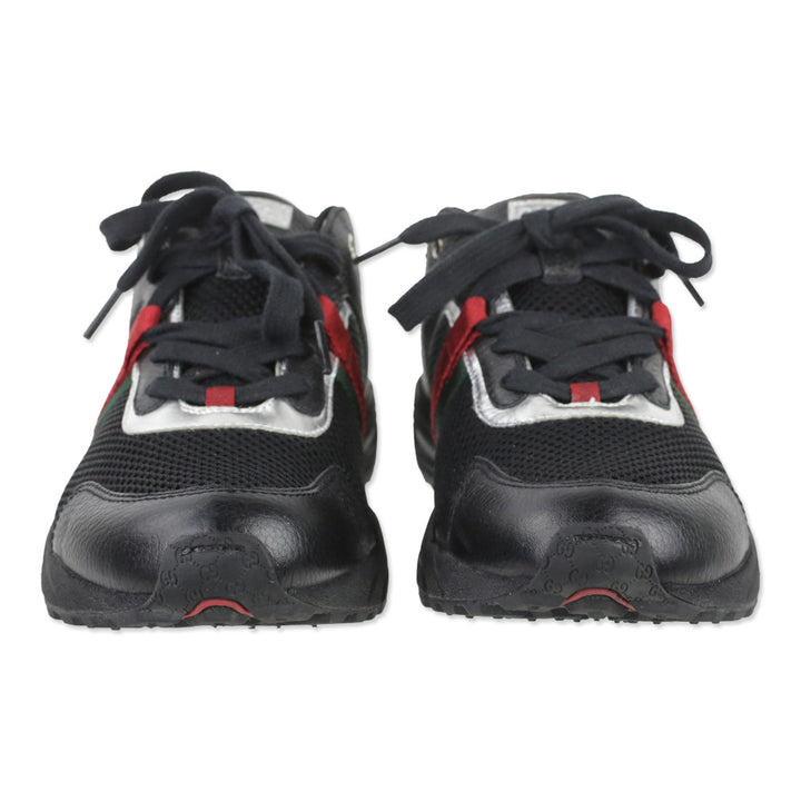 Gucci Black Air Mesh Leather Web Stripe Sneakers