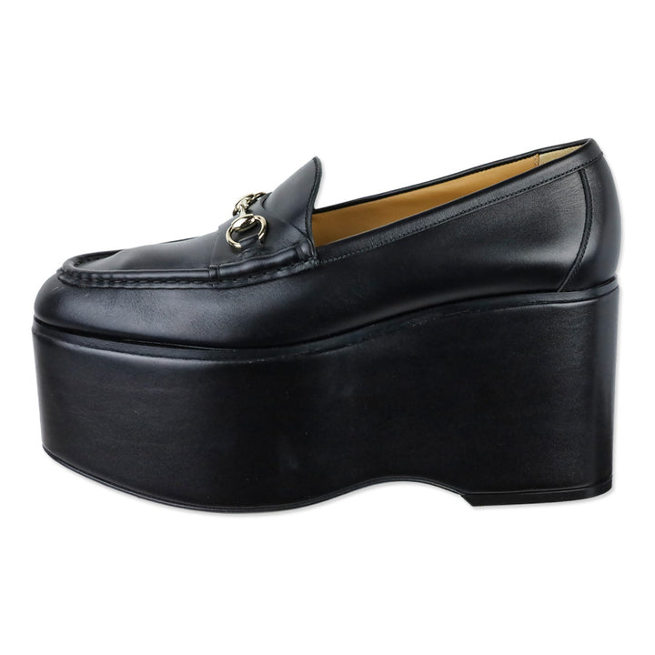 Gucci Black Ancora Calfskin Horsebit Platforms Loafers
