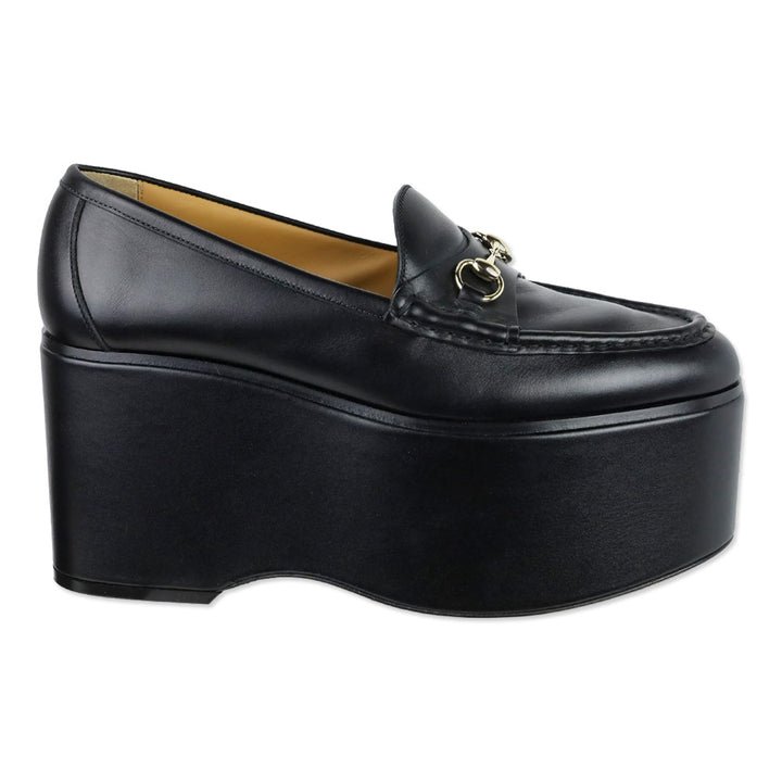 Gucci Black Ancora Calfskin Horsebit Platforms Loafers