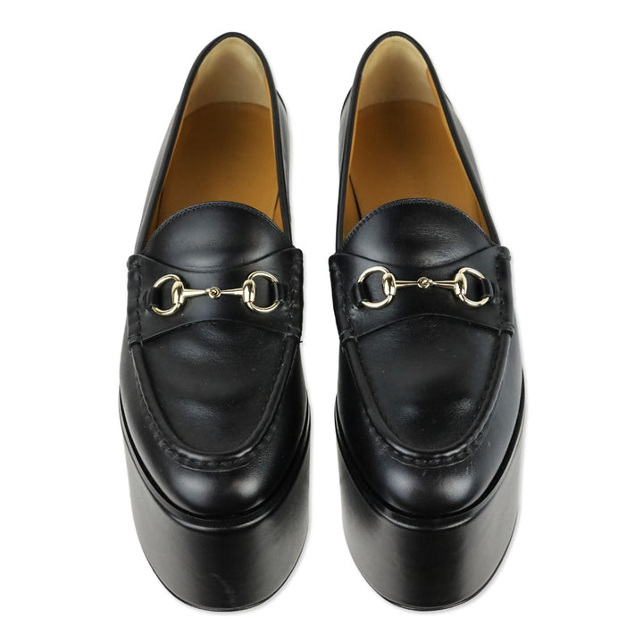 Gucci Black Ancora Calfskin Horsebit Platforms Loafers