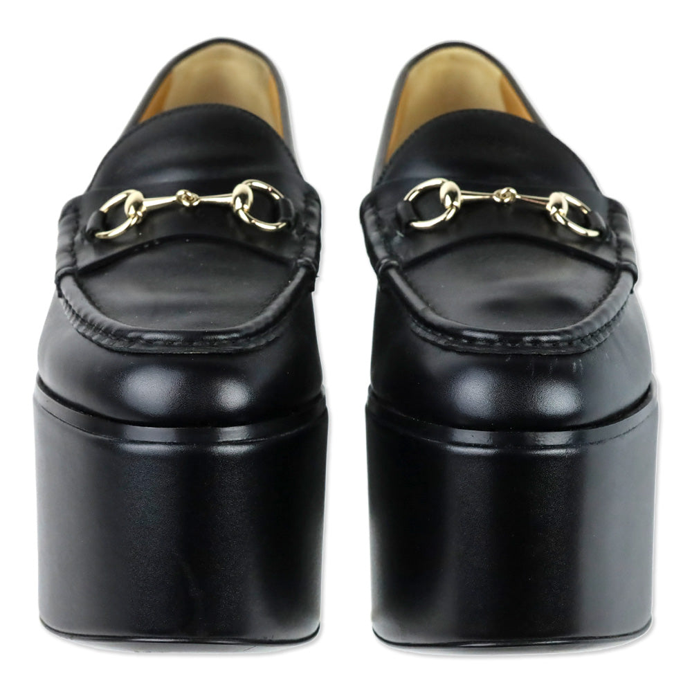 Gucci Black Ancora Calfskin Horsebit Platforms Loafers