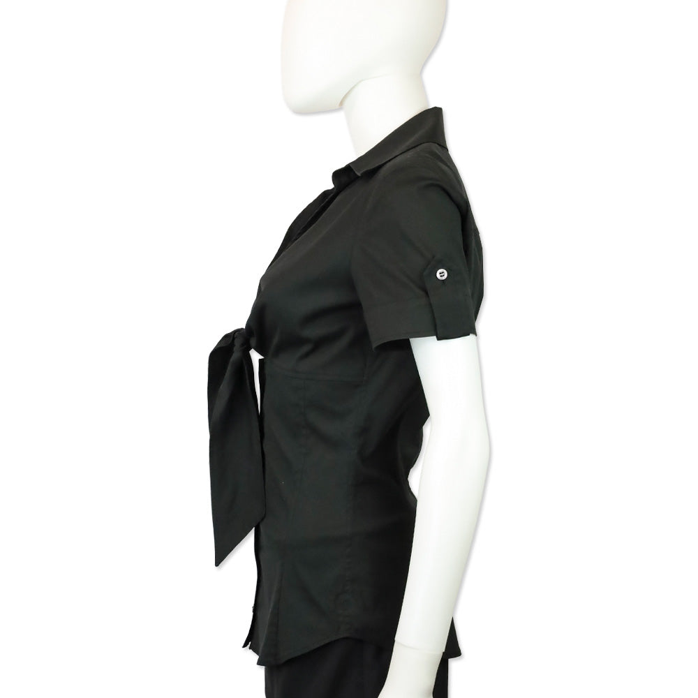 Gucci Black Bow V-Neck Short Sleeve Button Up Top