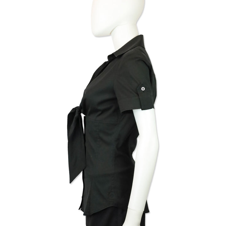 Gucci Black Bow V-Neck Short Sleeve Button Up Top