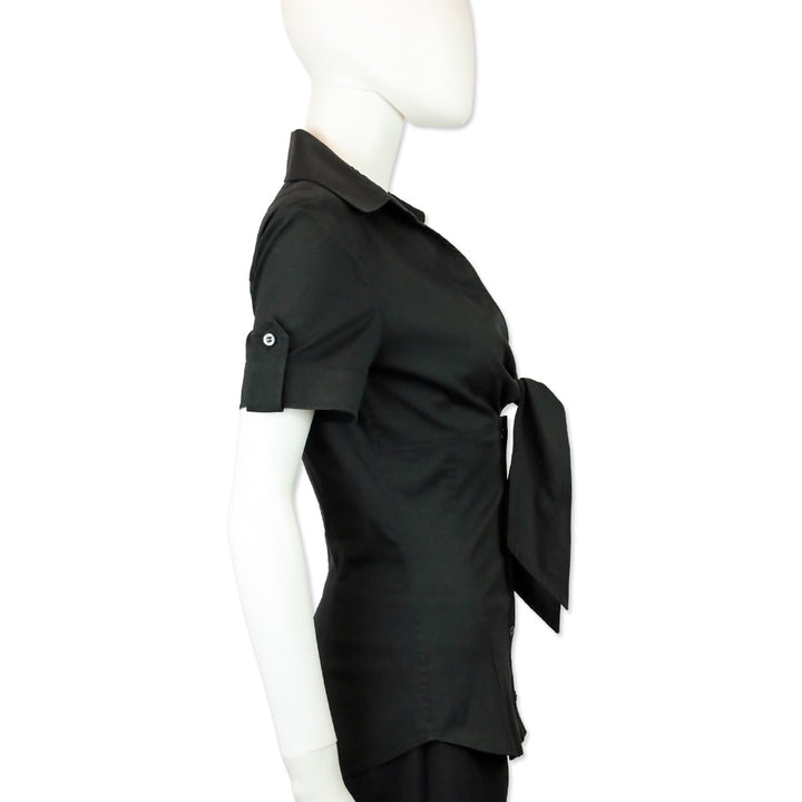 Gucci Black Bow V-Neck Short Sleeve Button Up Top