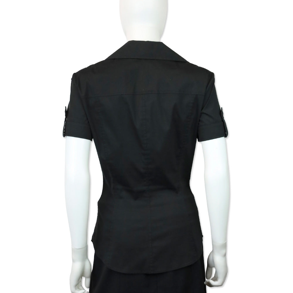 Gucci Black Bow V-Neck Short Sleeve Button Up Top