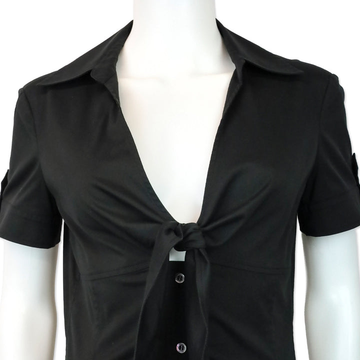 Gucci Black Bow V-Neck Short Sleeve Button Up Top