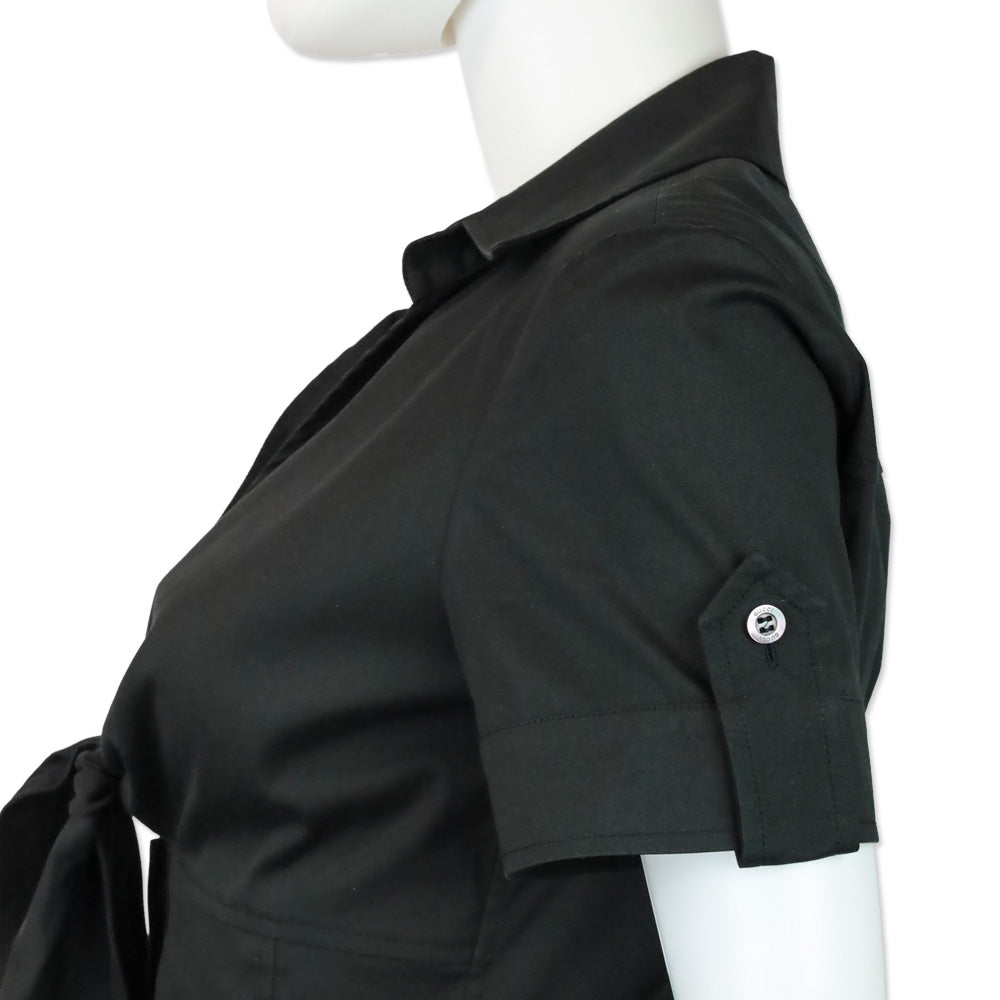 Gucci Black Bow V-Neck Short Sleeve Button Up Top