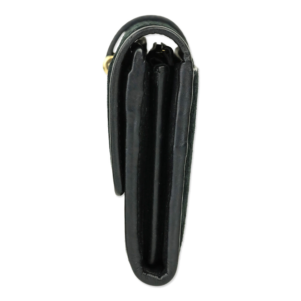 Gucci Black Brocade Suede Leather Soft Stirrup Bi-fold Long Wallet