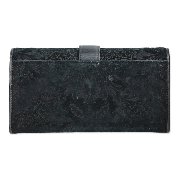 Gucci Black Brocade Suede Leather Soft Stirrup Bi-fold Long Wallet
