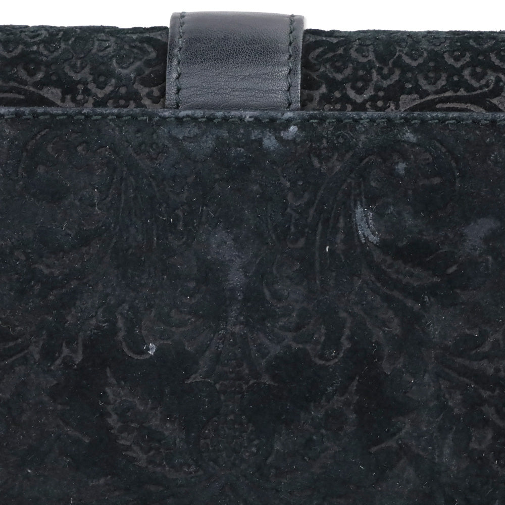 Gucci Black Brocade Suede Leather Soft Stirrup Bi-fold Long Wallet
