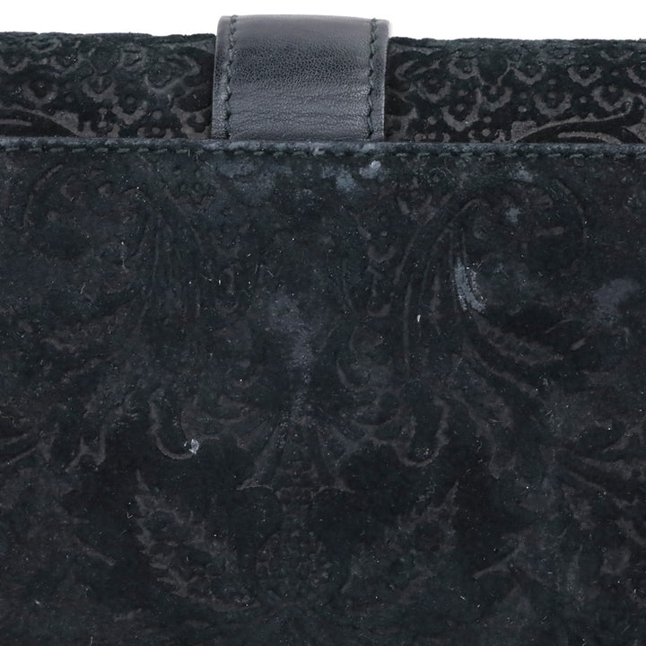 Gucci Black Brocade Suede Leather Soft Stirrup Bi-fold Long Wallet