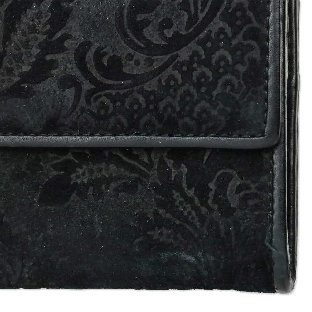 Gucci Black Brocade Suede Leather Soft Stirrup Bi-fold Long Wallet