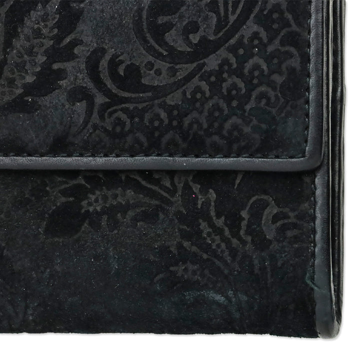 Gucci Black Brocade Suede Leather Soft Stirrup Bi-fold Long Wallet