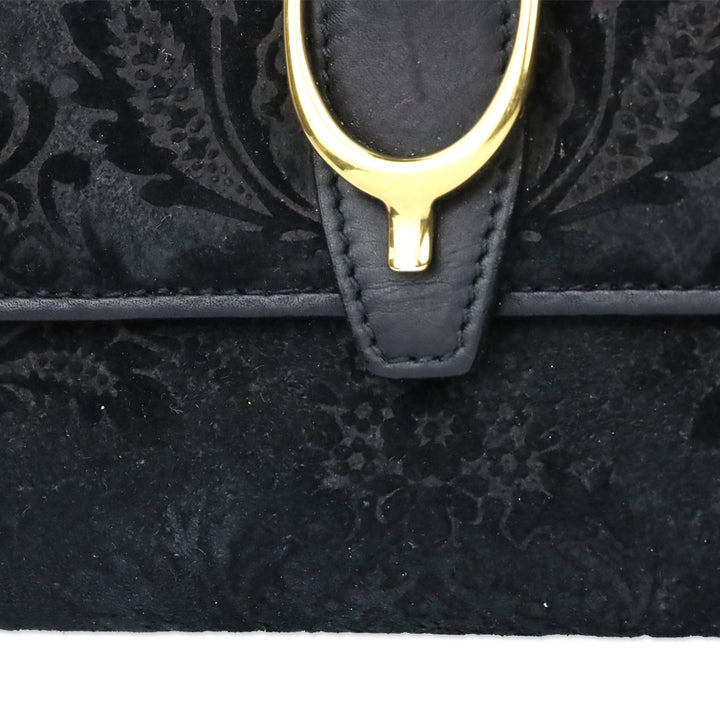 Gucci Black Brocade Suede Leather Soft Stirrup Bi-fold Long Wallet