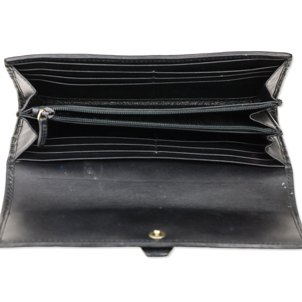 Gucci Black Brocade Suede Leather Soft Stirrup Bi-fold Long Wallet