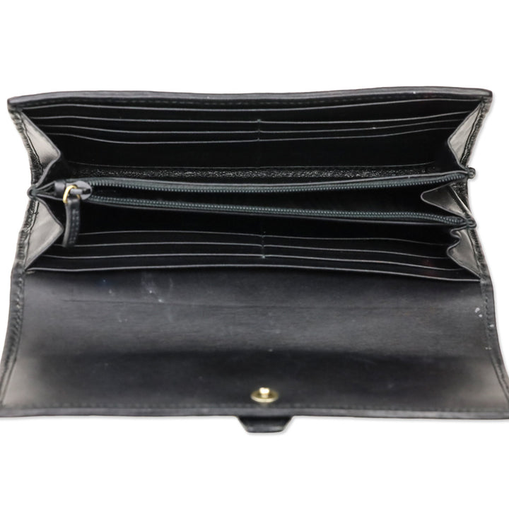 Gucci Black Brocade Suede Leather Soft Stirrup Bi-fold Long Wallet