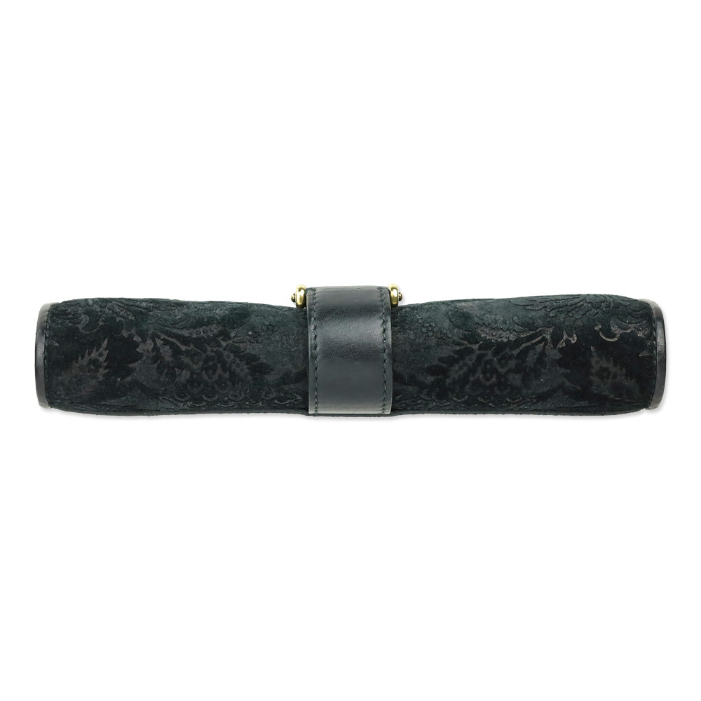 Gucci Black Brocade Suede Leather Soft Stirrup Bi-fold Long Wallet