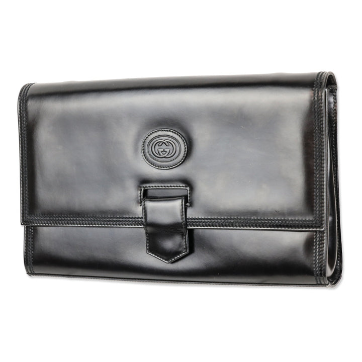 Gucci Black Buffed Leather Clutch