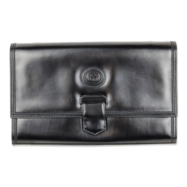 Gucci Black Buffed Leather Clutch