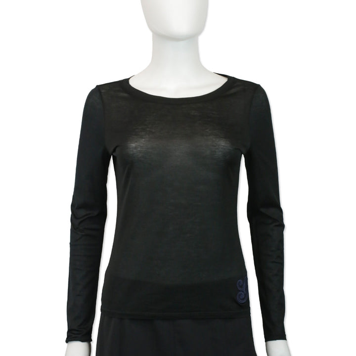 Gucci Black Cotton Velvet G Accent L/S Top