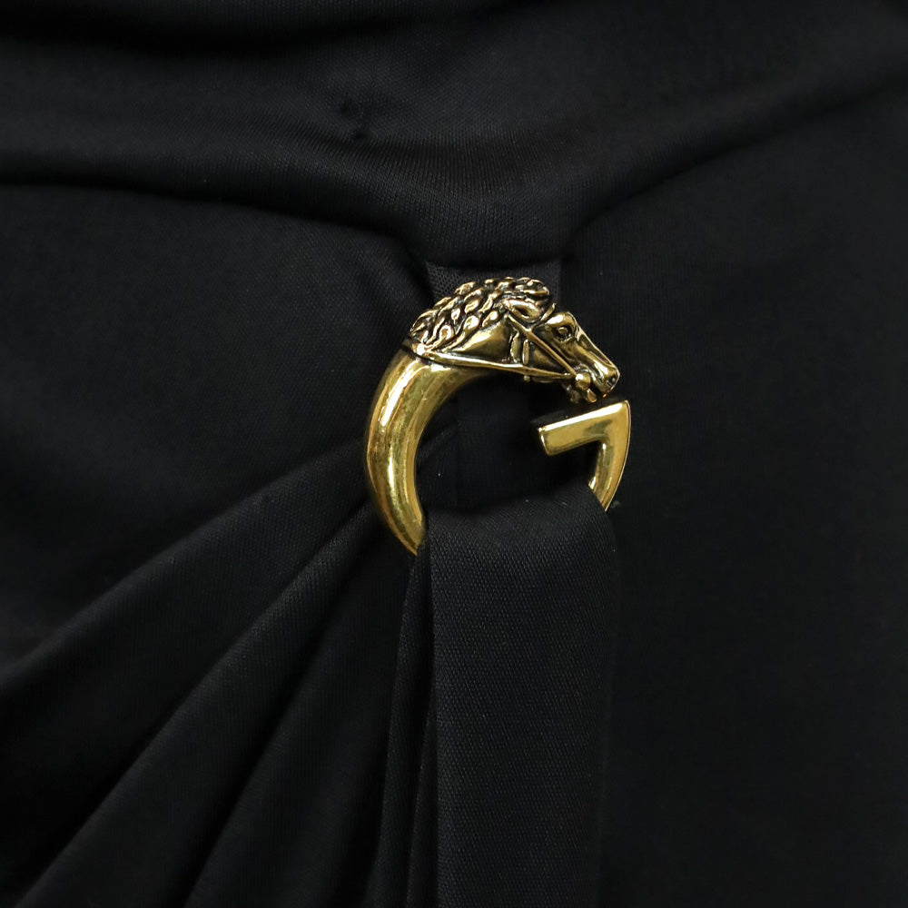 Gucci Black Cowl Neck Long Sleeve Dress with Horse Neck G Buckle Accent