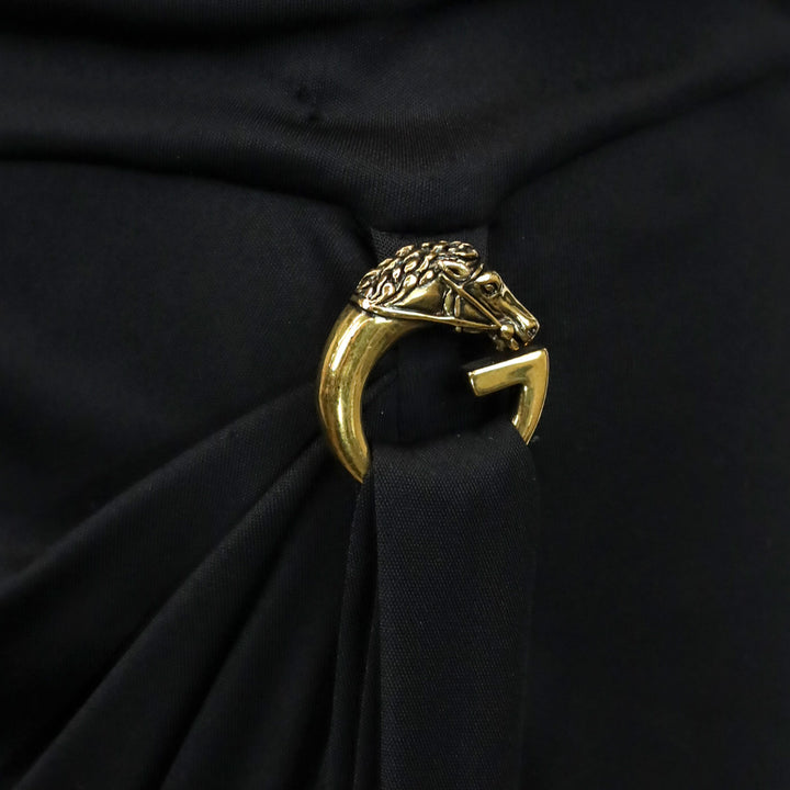 Gucci Black Cowl Neck Long Sleeve Dress with Horse Neck G Buckle Accent