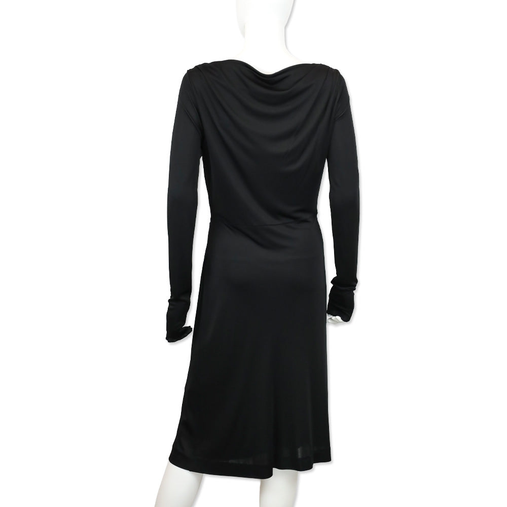 Gucci Black Cowl Neck Long Sleeve Dress with Horse Neck G Buckle Accent