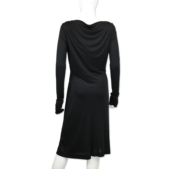 Gucci Black Cowl Neck Long Sleeve Dress with Horse Neck G Buckle Accent
