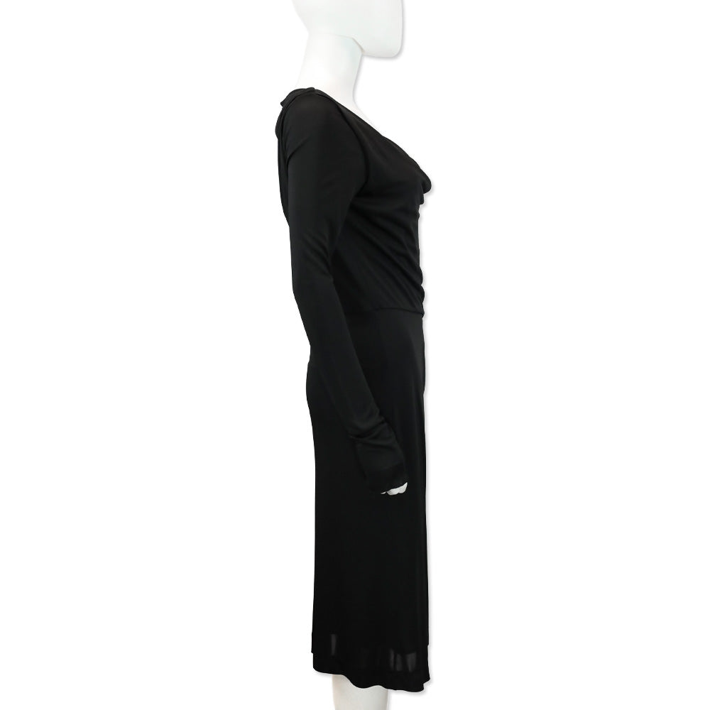 Gucci Black Cowl Neck Long Sleeve Dress with Horse Neck G Buckle Accent