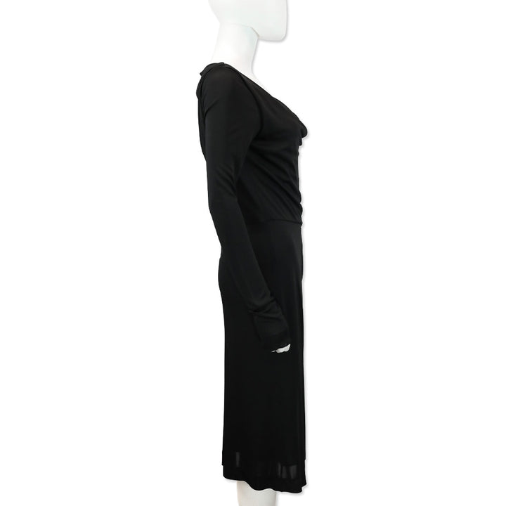 Gucci Black Cowl Neck Long Sleeve Dress with Horse Neck G Buckle Accent