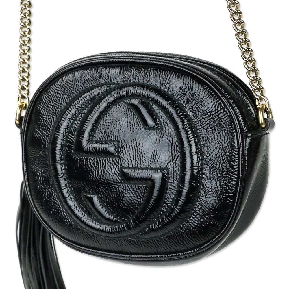 Gucci Black Crinkle Patent Leather Soho Mini Crossbody