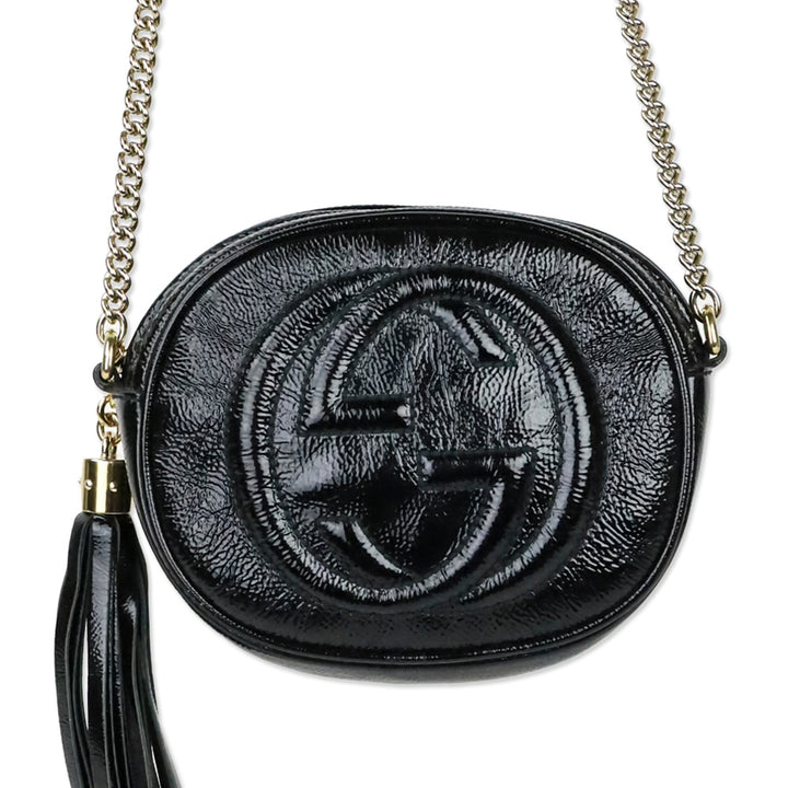 Gucci Black Crinkle Patent Leather Soho Mini Crossbody